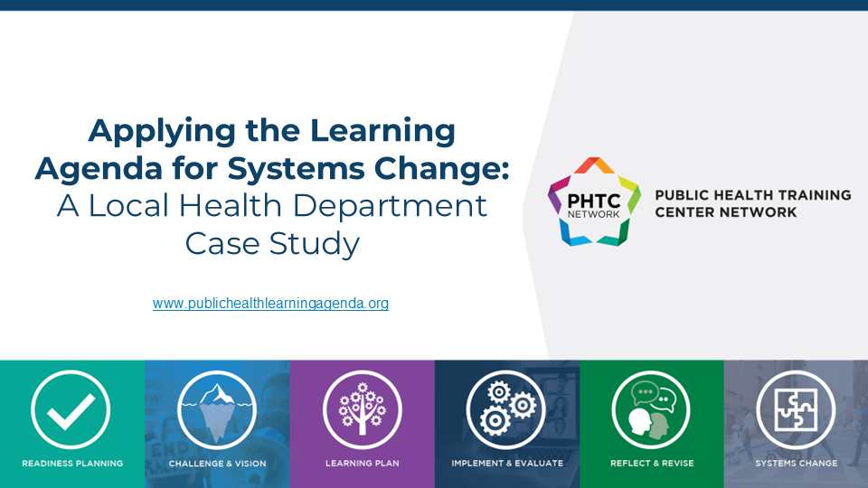 Title slide for Applying the Learning Agenda for Systems Change: A Local Health Department Case Study webinar